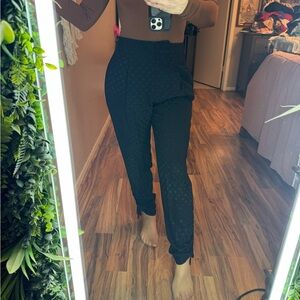 Tibi Black Ruched Ankle Skinny Pants With Embossed Circular Print